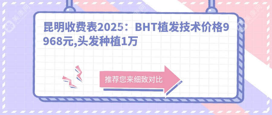 昆明收费表2025：BHT植发技术价格9968元,头发种植1万元起